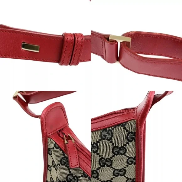 GUCCI Logo GG Pattern Shoulder Bag Canvas Leather Red Black Gold Italy 68HB984 - Picture 10 of 16